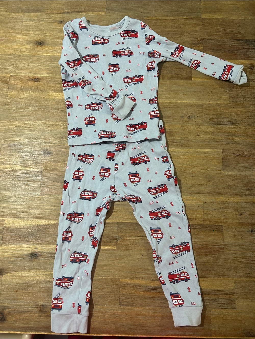 Kids Firetruck Print Long Sleeve Pajama Set
